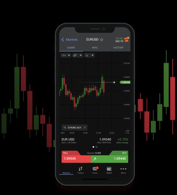Beta-Crpx mobile trading app showing a EUR/USD chart